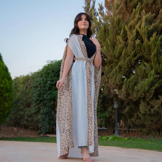 كاب شيفون مطرز بتصميم طويل وألوان متنوعة | Embroidered Long Chiffon Cape – Multicolor Options